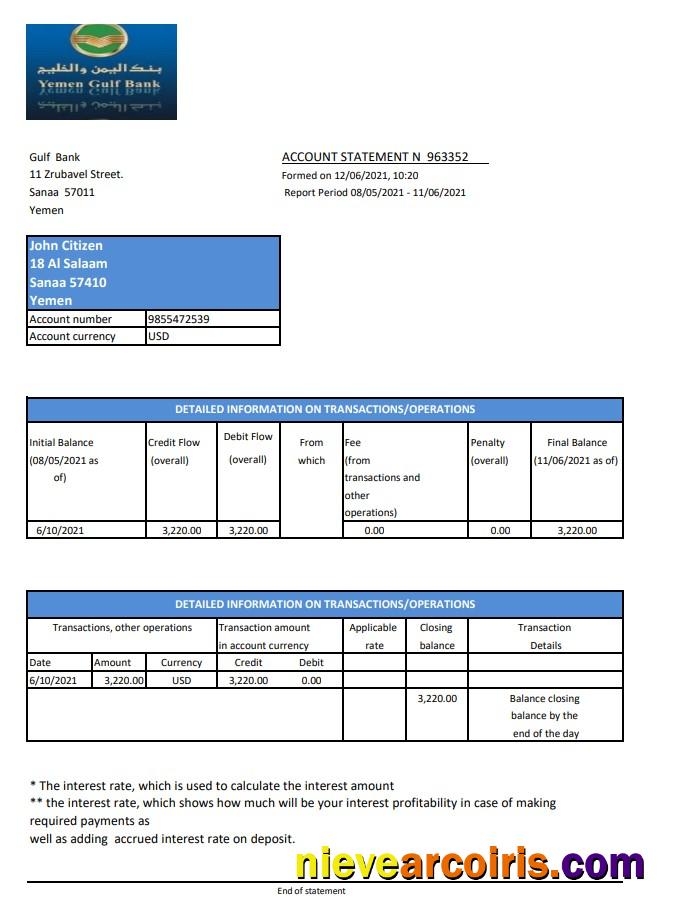 Yemen Gulf Bank excel pdf